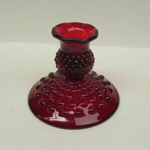 Fenton Art Glass Ruby Red HOBNAIL 3 1/2 Inch High Single Candle Holder